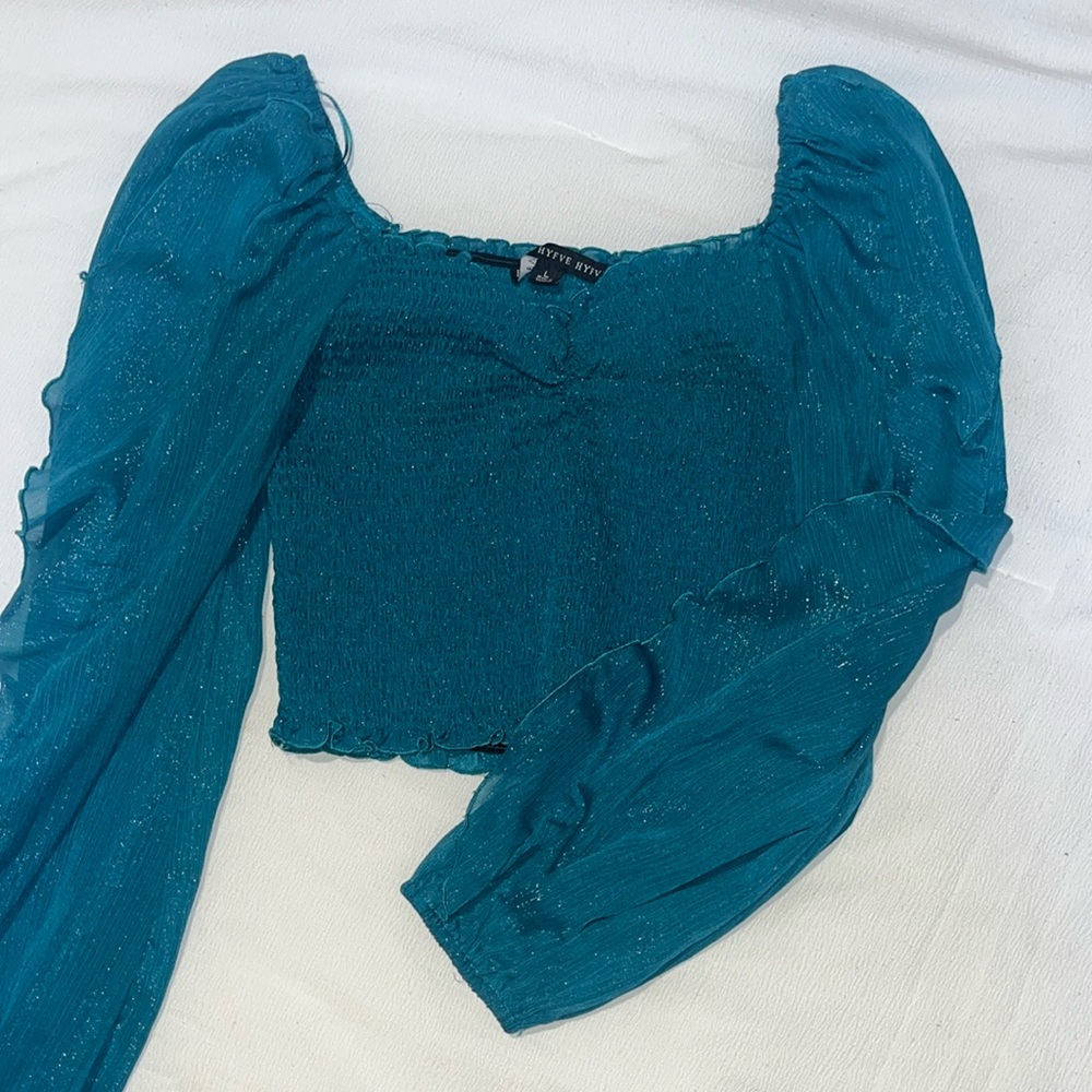 emerald green sheer long sleeve sparkly top